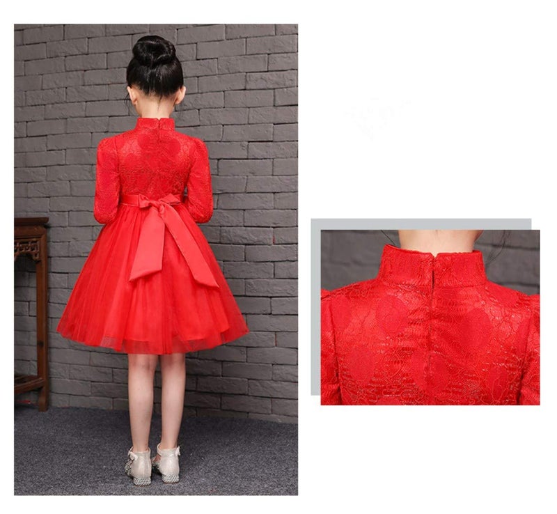 ELUCKFACE Girls Chinese Cheongsam Dress - Retro Embroidery Tutu Princess Dress for Birthday, Pageant & Chinese New Year Red 9-10Years - Image 5